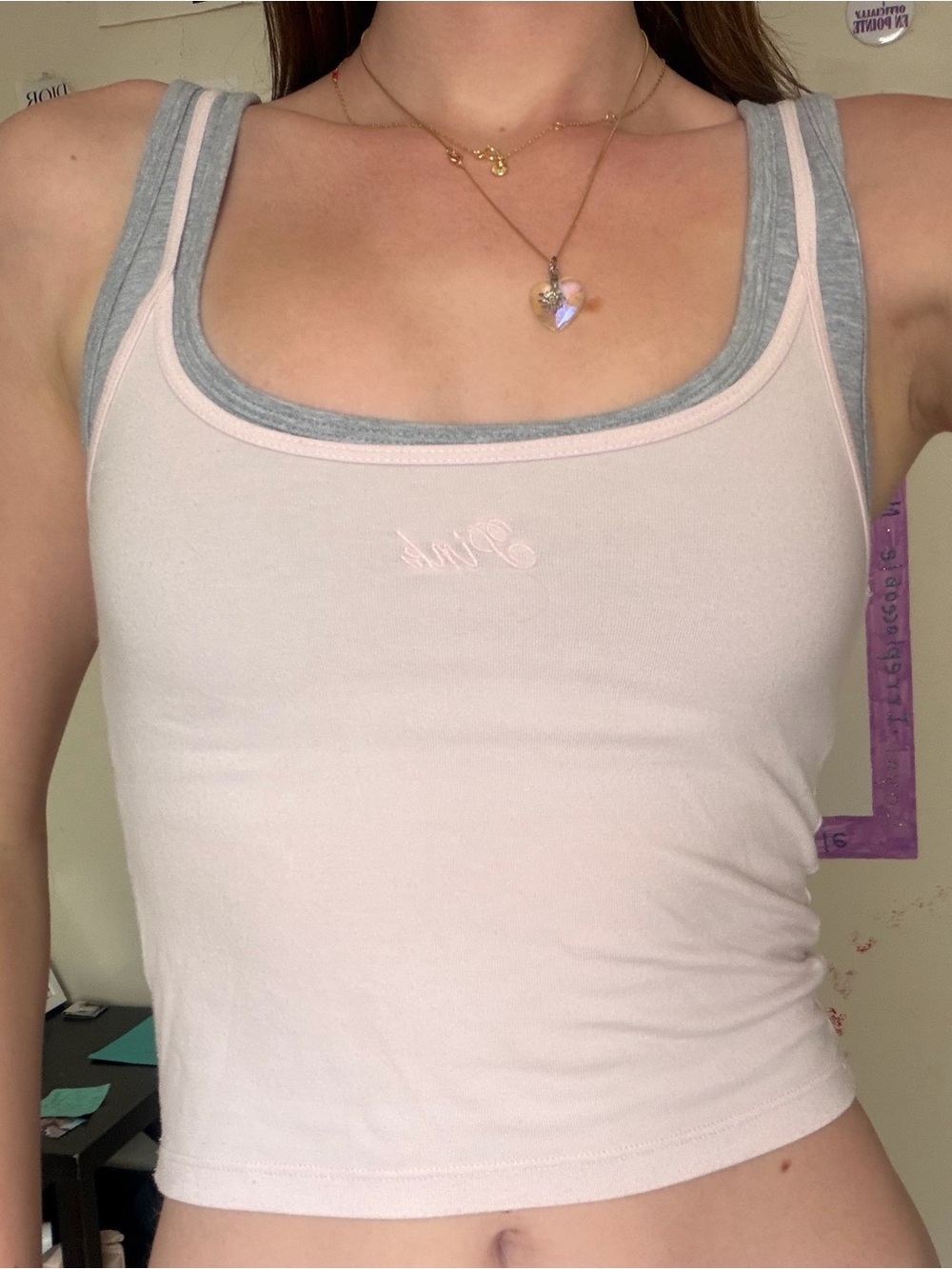 PINK Victoria's Secret Pale Pink & Gray Double-Layer Tank